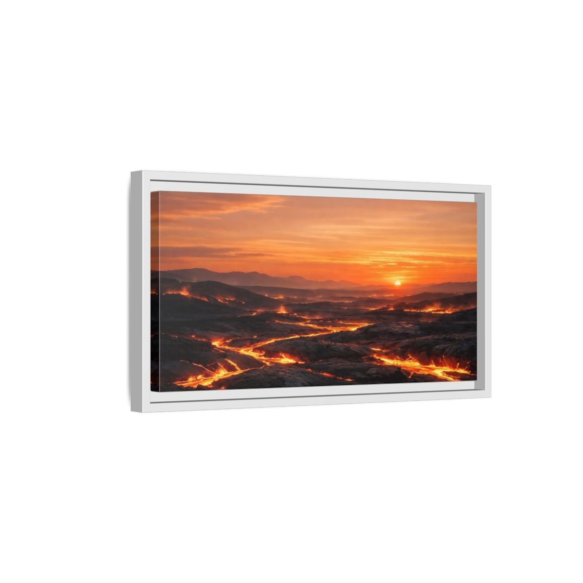 Landscape Nature Lava Flow Orange And - Framed Canvas Wall Art Print - YesArtYes
