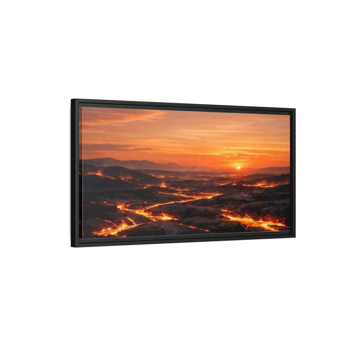 Landscape Nature Lava Flow Orange And - Framed Canvas Wall Art Print - YesArtYes