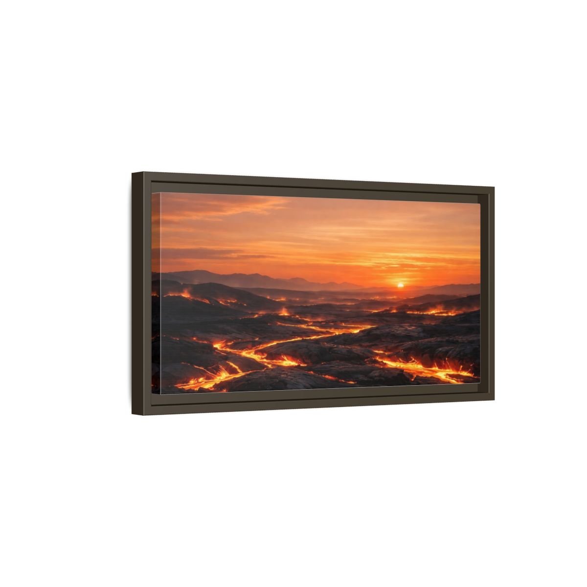 Landscape Nature Lava Flow Orange And - Framed Canvas Wall Art Print - YesArtYes