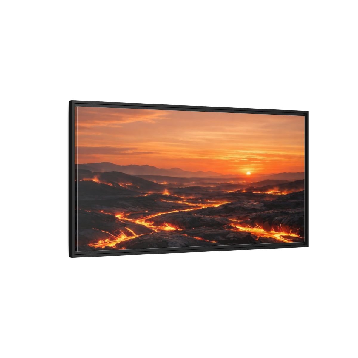 Landscape Nature Lava Flow Orange And - Framed Canvas Wall Art Print - YesArtYes