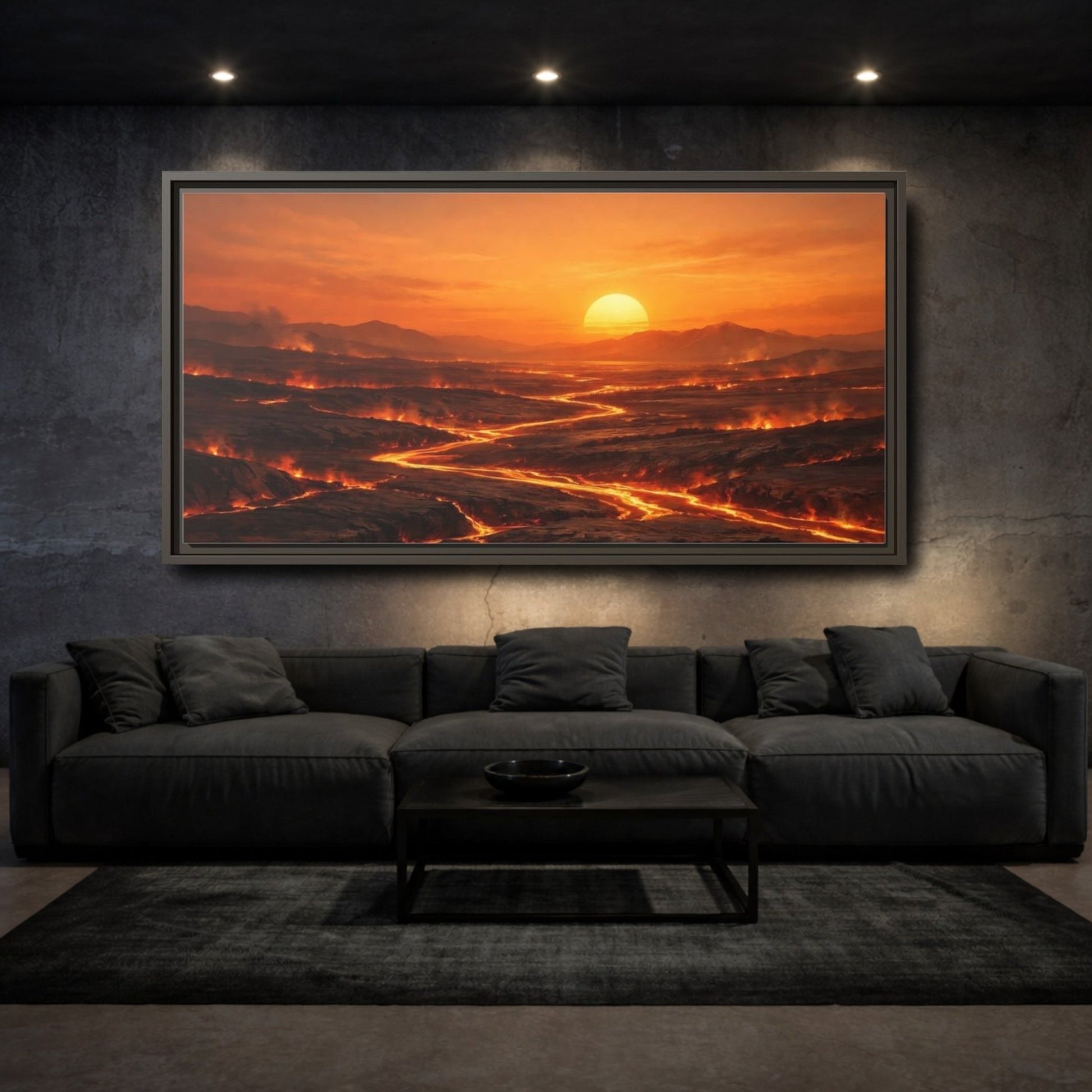Landscape Nature Lava Flow Orange - Framed Canvas Wall Art Print - YesArtYes