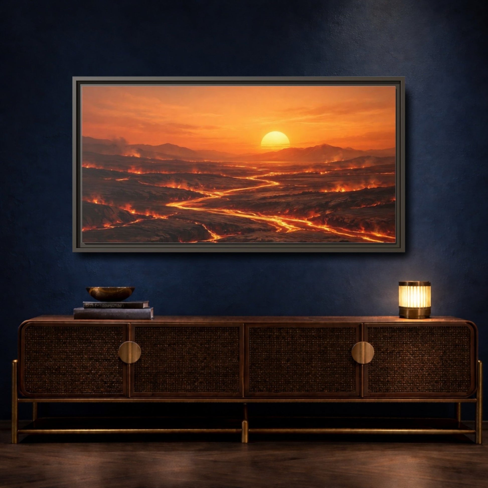 Landscape Nature Lava Flow Orange - Framed Canvas Wall Art Print - YesArtYes