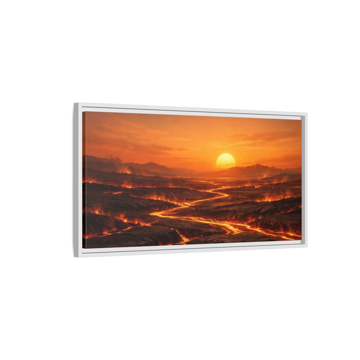 Side Mockup 1. Nature Lava Flow Orange Lava Landscape shown as stretched canvas wall art
