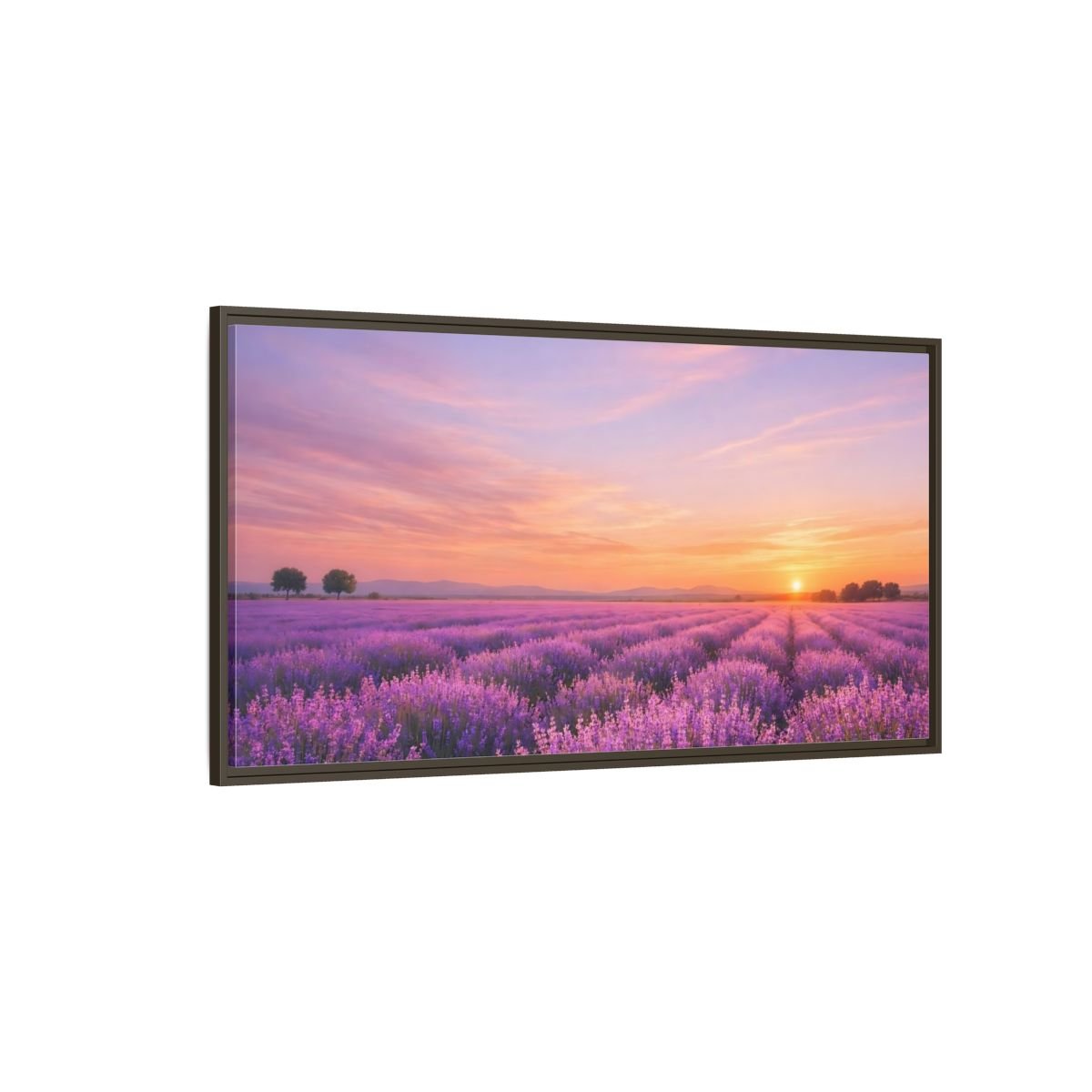 Landscape Nature Lavender Field Purple Sunset - Framed Canvas Wall Art Print - YesArtYes