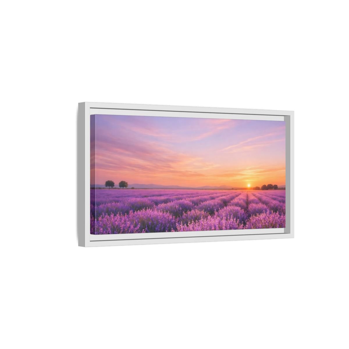 Landscape Nature Lavender Field Purple Sunset - Framed Canvas Wall Art Print - YesArtYes