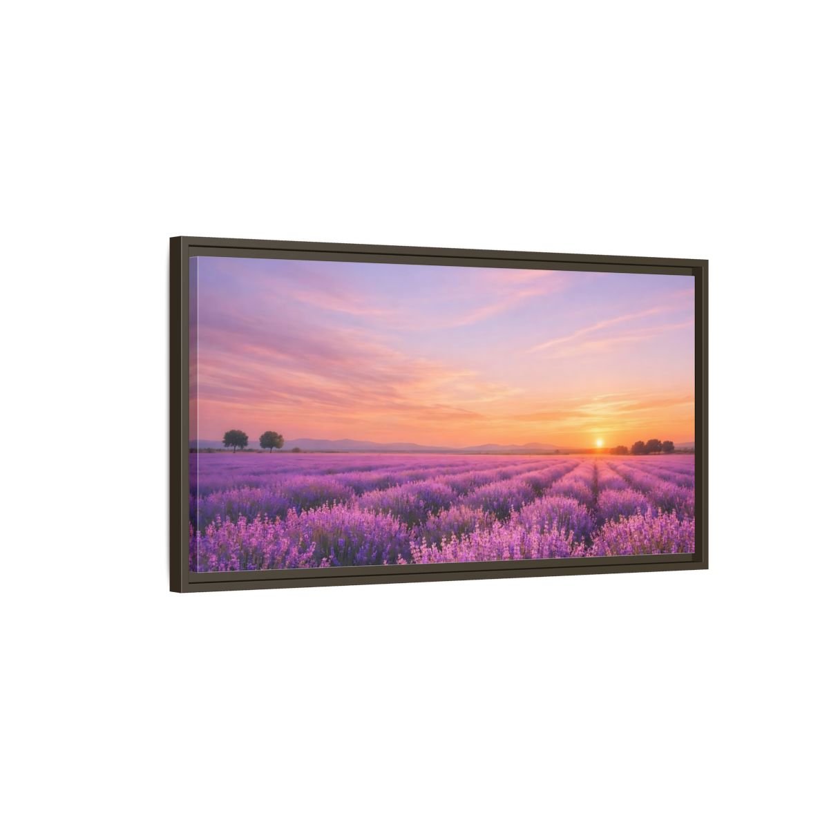 Landscape Nature Lavender Field Purple Sunset - Framed Canvas Wall Art Print - YesArtYes