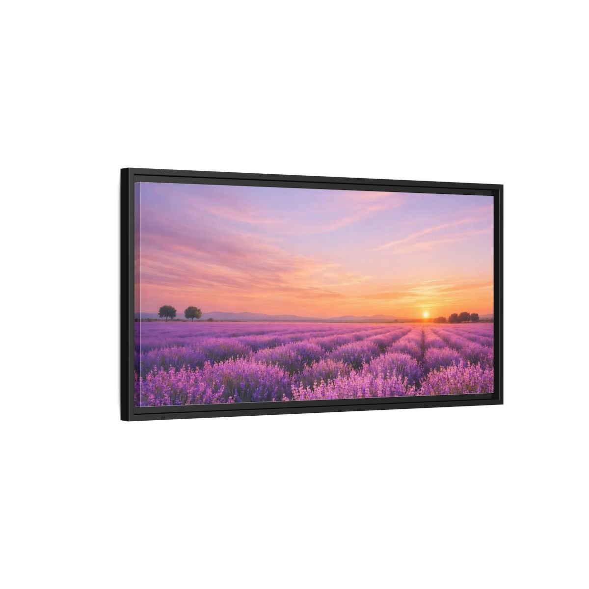 Landscape Nature Lavender Field Purple Sunset - Framed Canvas Wall Art Print - YesArtYes