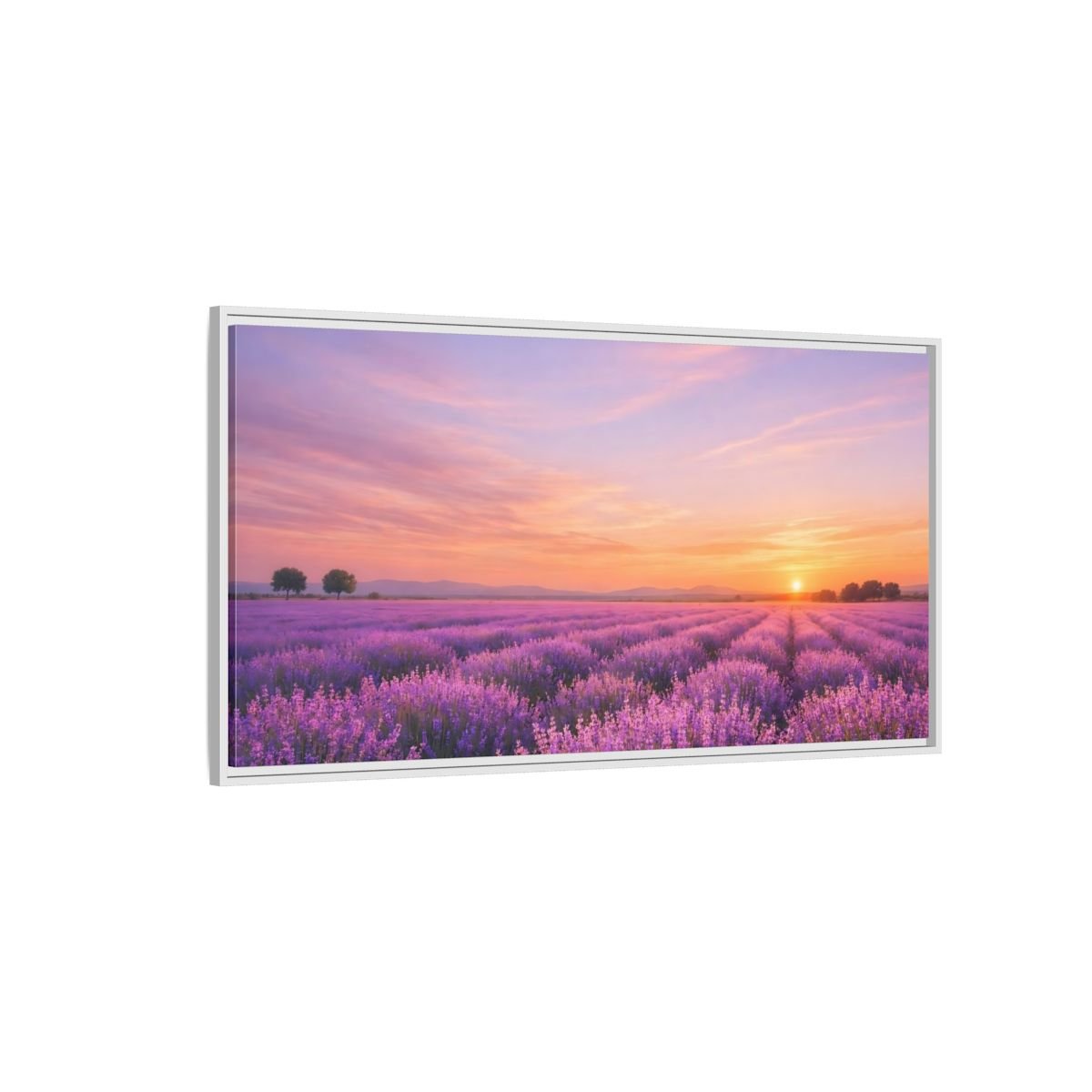 Landscape Nature Lavender Field Purple Sunset - Framed Canvas Wall Art Print - YesArtYes