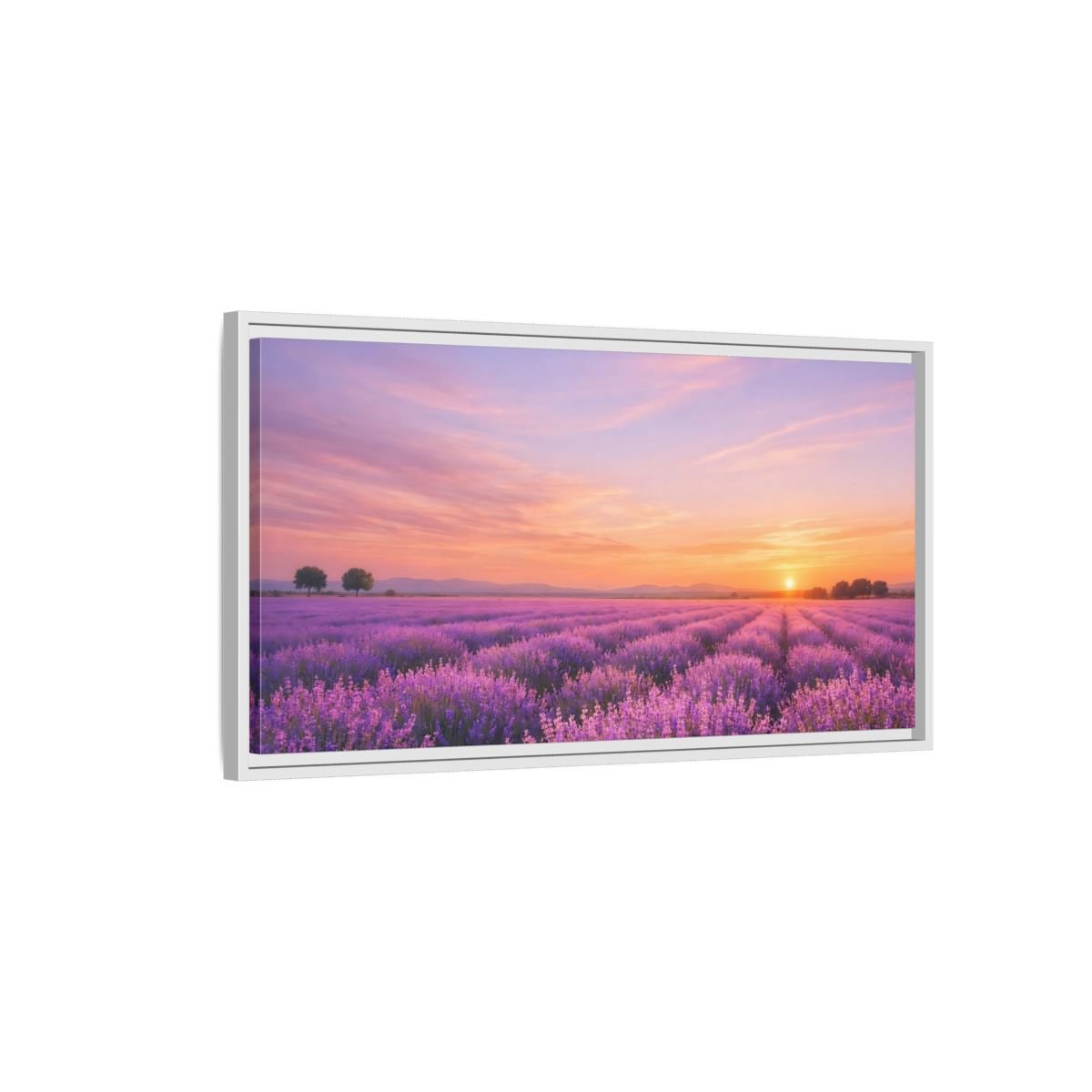 Landscape Nature Lavender Field Purple Sunset - Framed Canvas Wall Art Print - YesArtYes