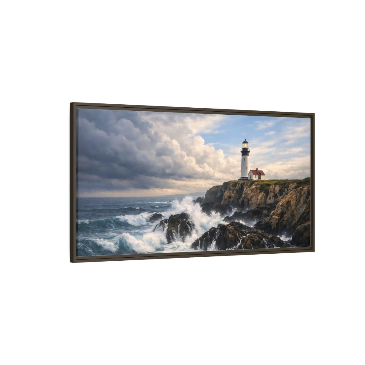 Landscape Nature Lighthouse Ocean Scene - Framed Canvas Wall Art Print - YesArtYes