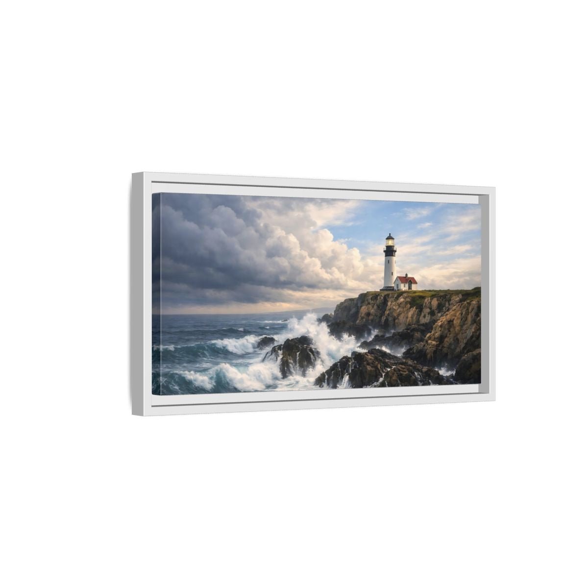 Landscape Nature Lighthouse Ocean Scene - Framed Canvas Wall Art Print - YesArtYes