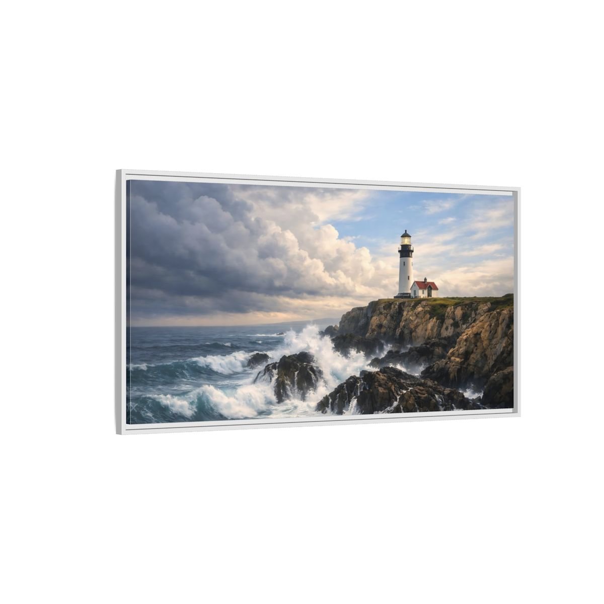 Landscape Nature Lighthouse Ocean Scene - Framed Canvas Wall Art Print - YesArtYes