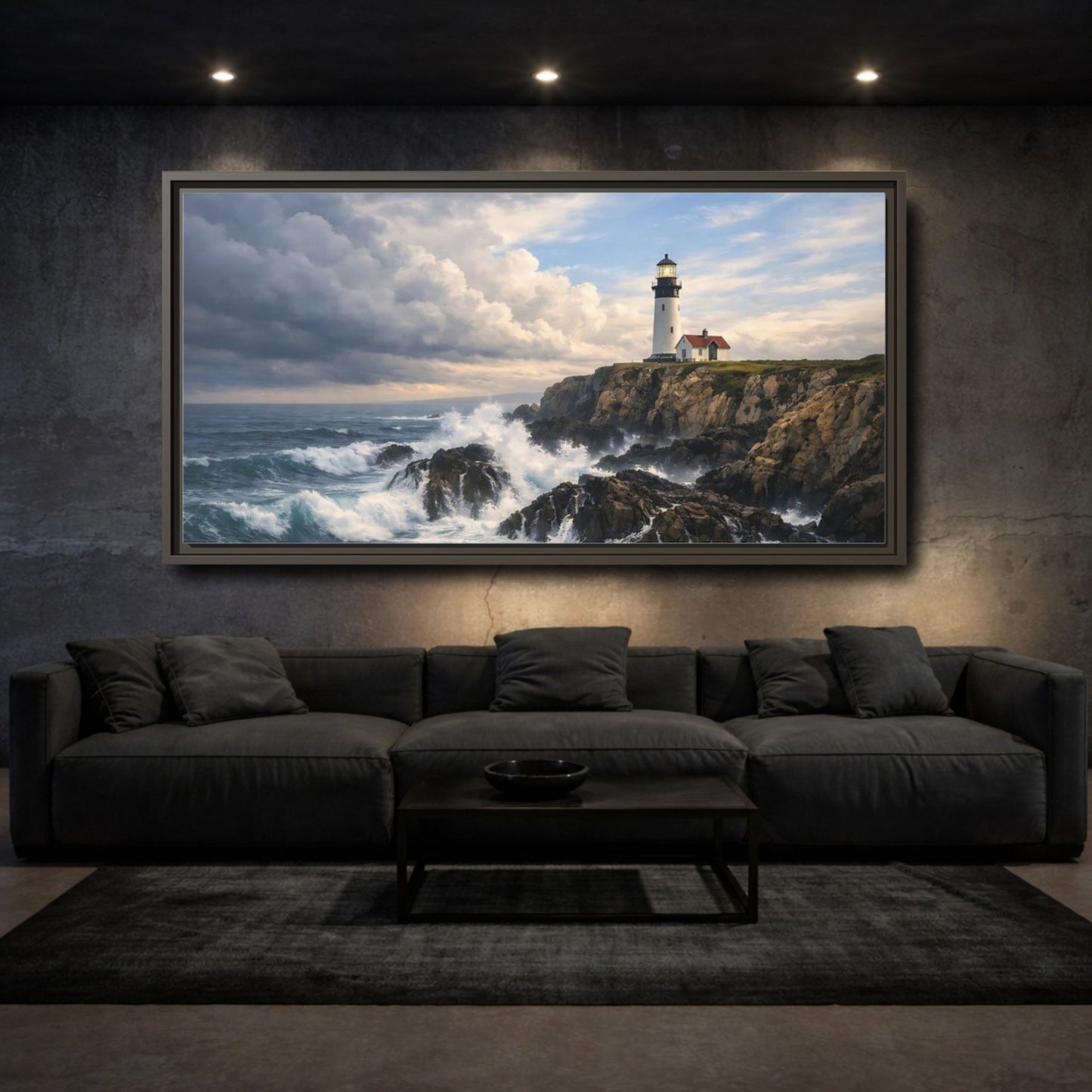 Landscape Nature Lighthouse Ocean Scene - Framed Canvas Wall Art Print - YesArtYes