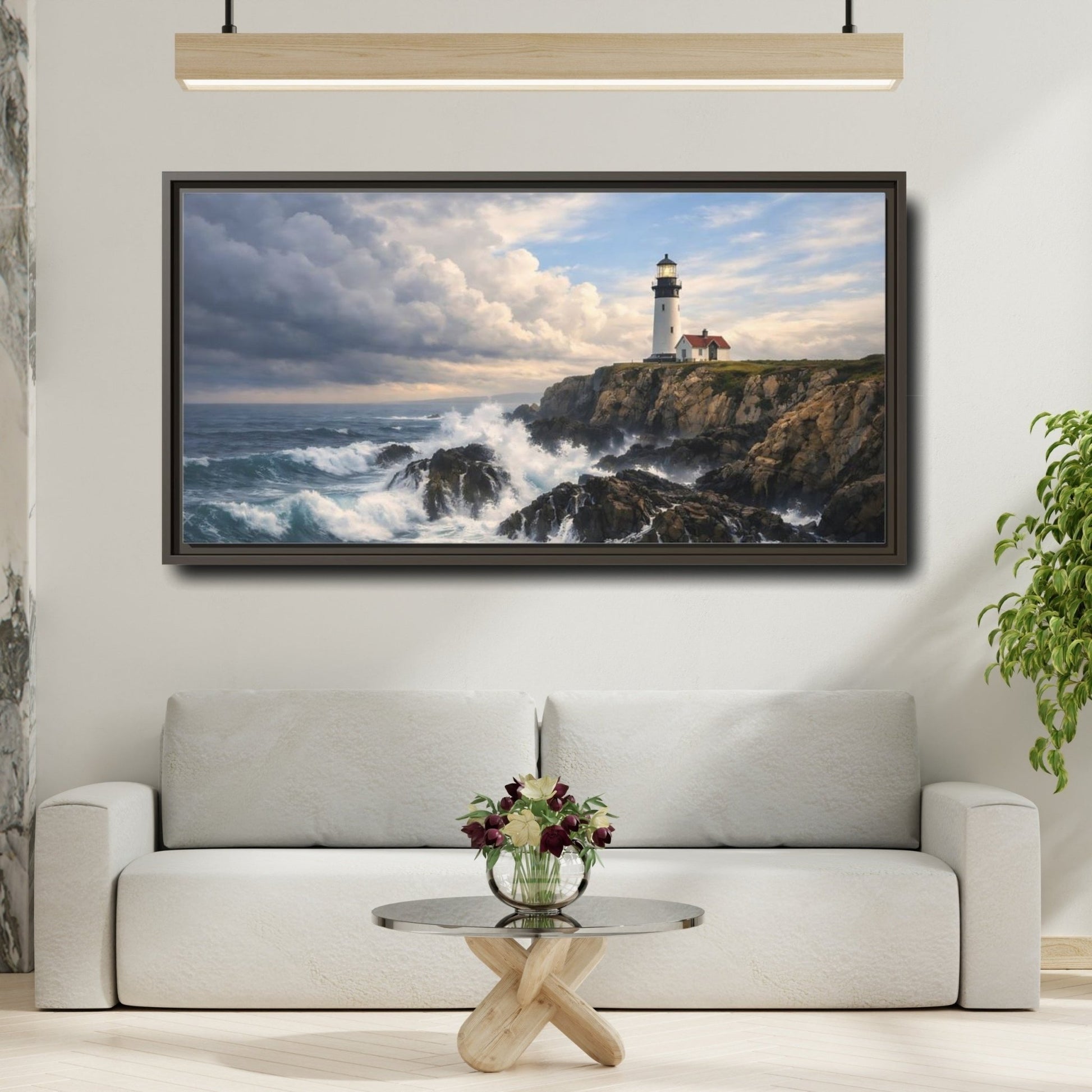 Landscape Nature Lighthouse Ocean Scene - Framed Canvas Wall Art Print - YesArtYes