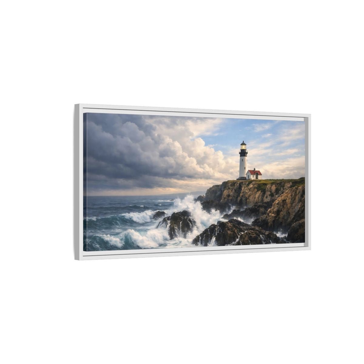 Landscape Nature Lighthouse Ocean Scene - Framed Canvas Wall Art Print - YesArtYes