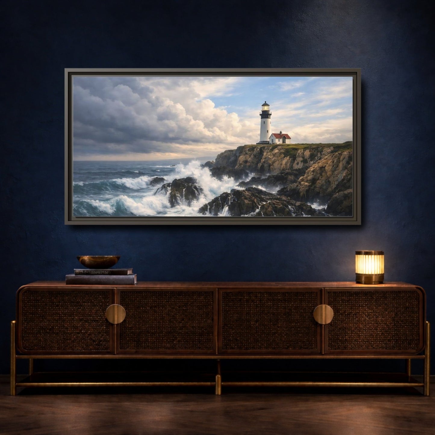 Landscape Nature Lighthouse Ocean Scene - Framed Canvas Wall Art Print - YesArtYes