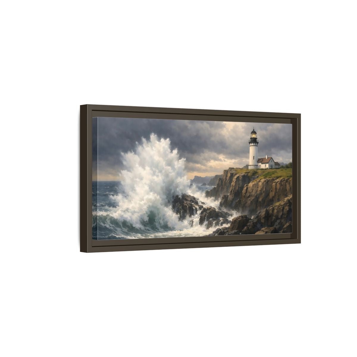 Landscape Nature Lighthouse Stormy Coastal Scene - Framed Canvas Wall Art Print - YesArtYes