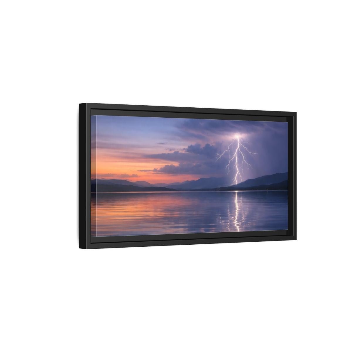 Landscape Nature Lightning Storm Blue Orange - Framed Canvas Wall Art Print - YesArtYes