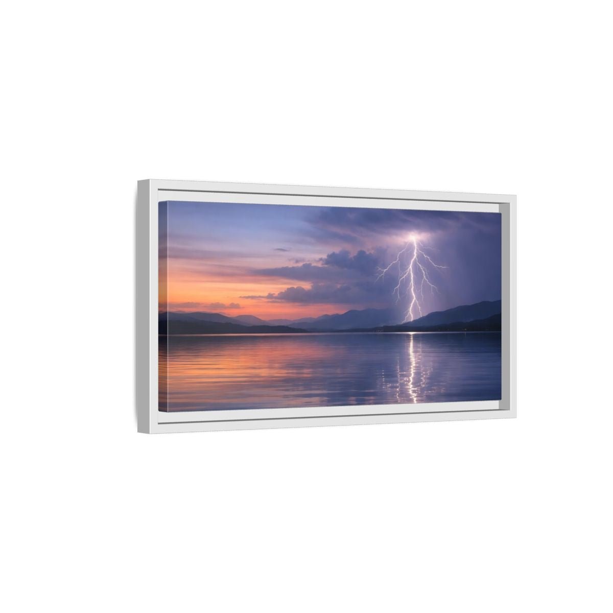Landscape Nature Lightning Storm Blue Orange - Framed Canvas Wall Art Print - YesArtYes