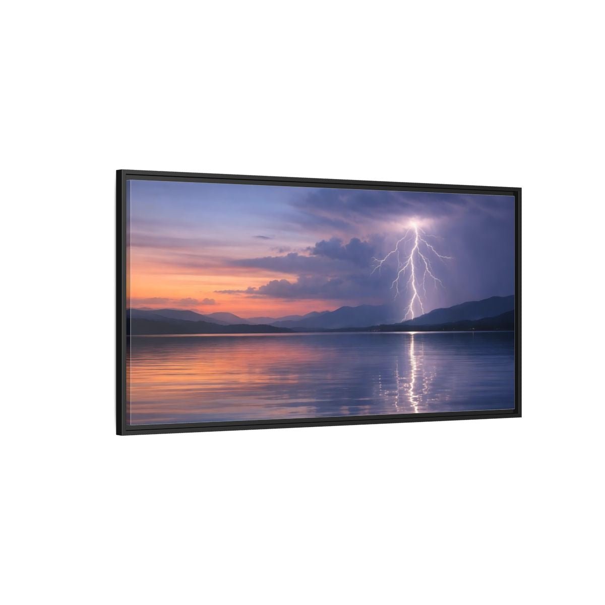 Landscape Nature Lightning Storm Blue Orange - Framed Canvas Wall Art Print - YesArtYes