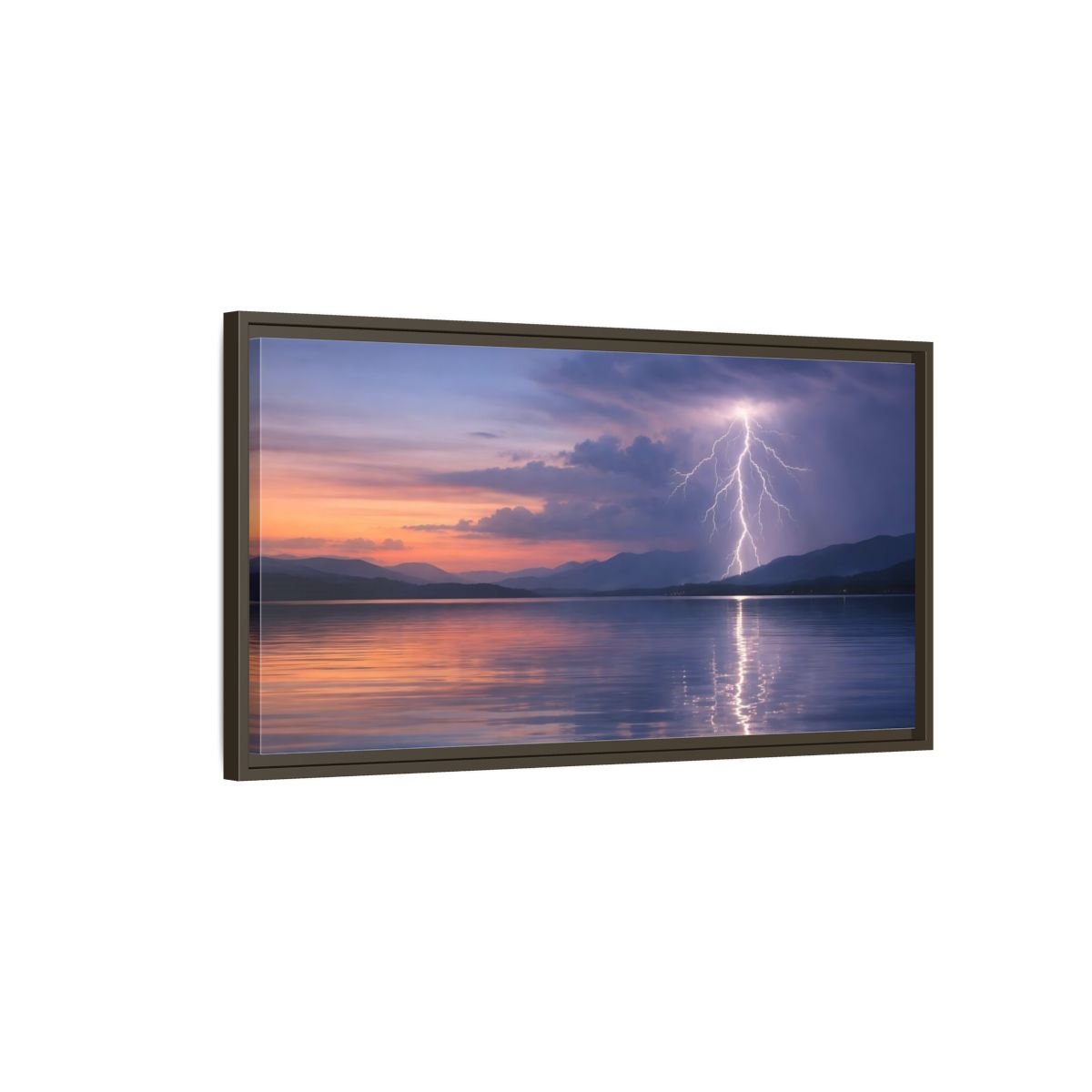 Landscape Nature Lightning Storm Blue Orange - Framed Canvas Wall Art Print - YesArtYes