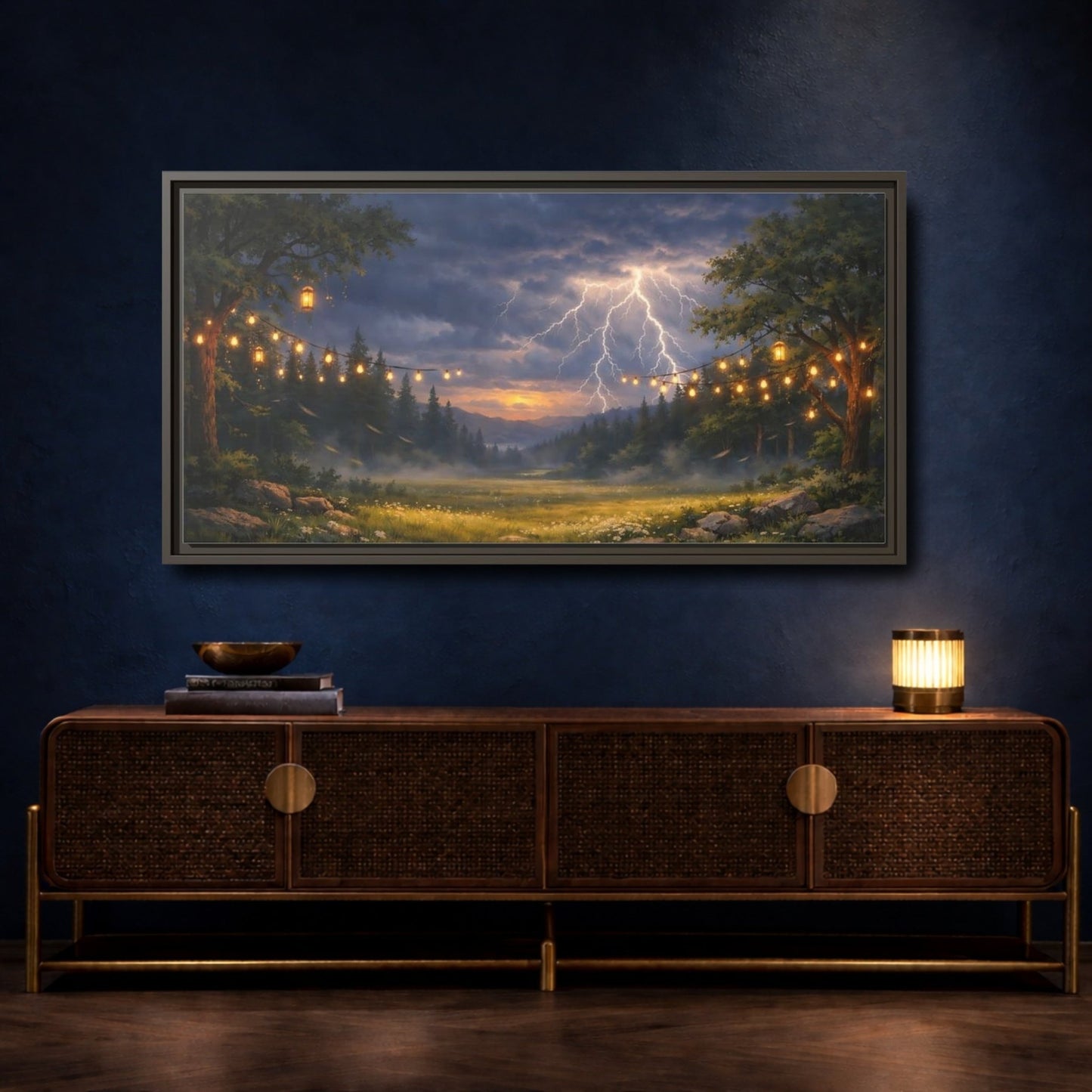Landscape Nature Lightning Storm - Framed Canvas Wall Art Print - YesArtYes