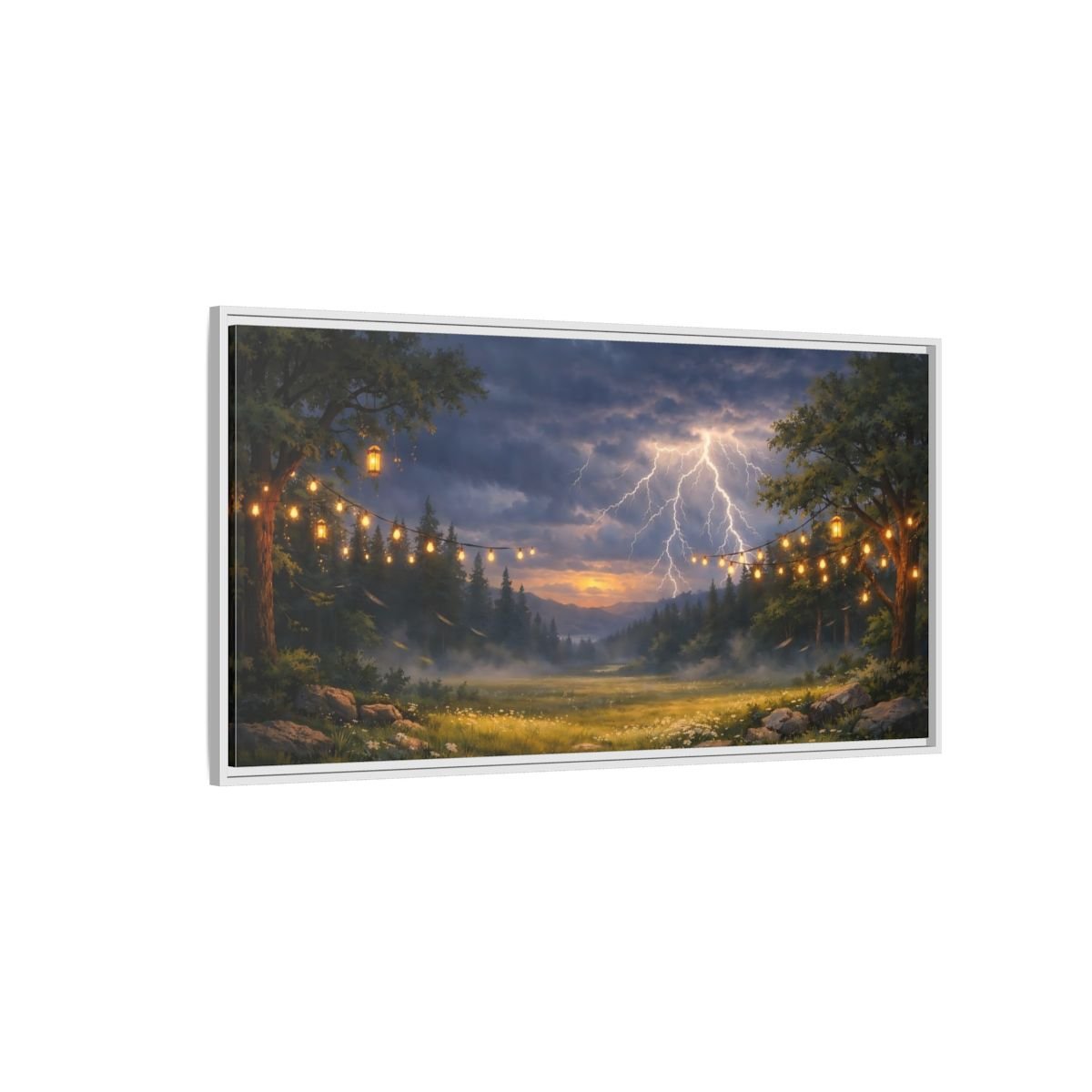 Landscape Nature Lightning Storm - Framed Canvas Wall Art Print - YesArtYes
