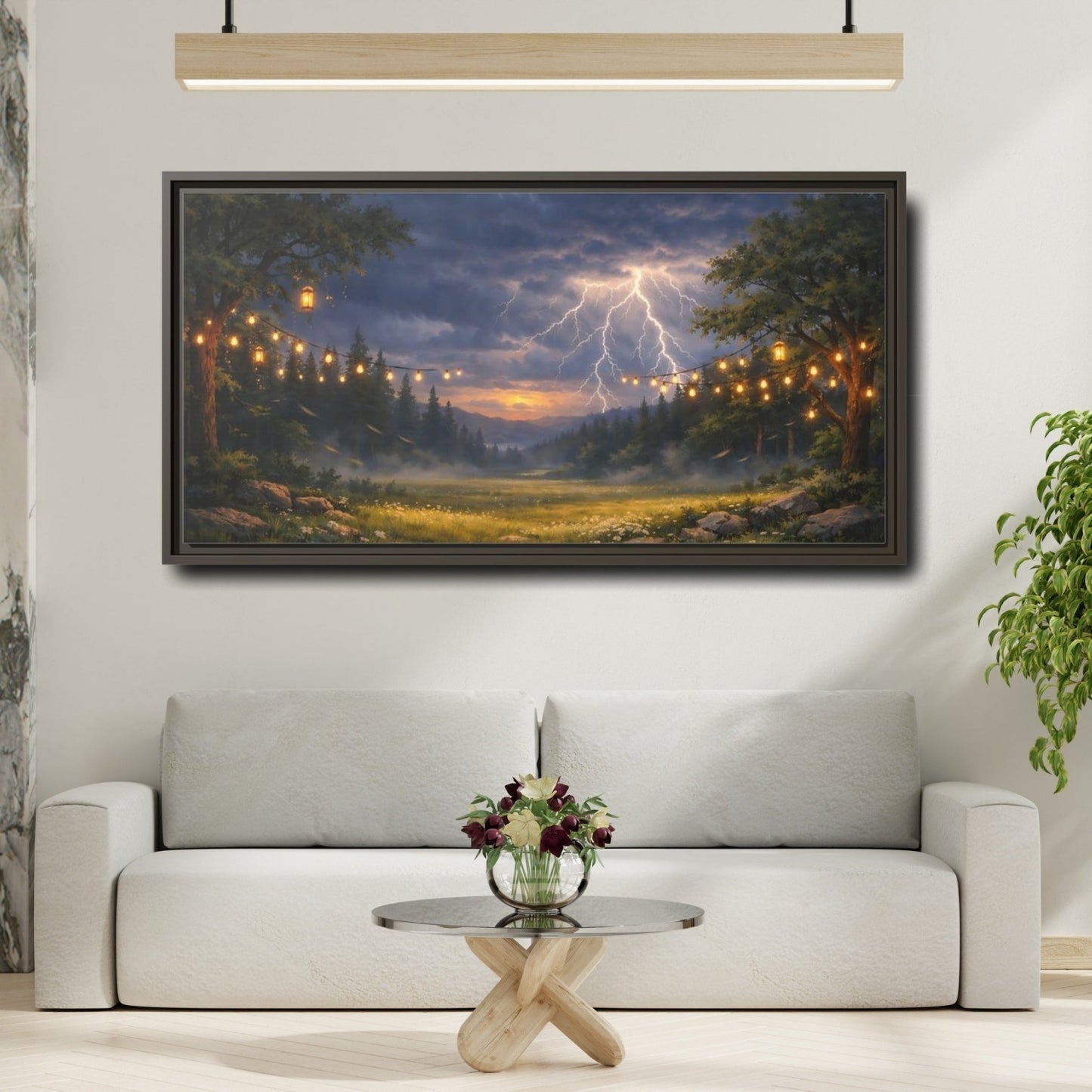 Landscape Nature Lightning Storm - Framed Canvas Wall Art Print - YesArtYes