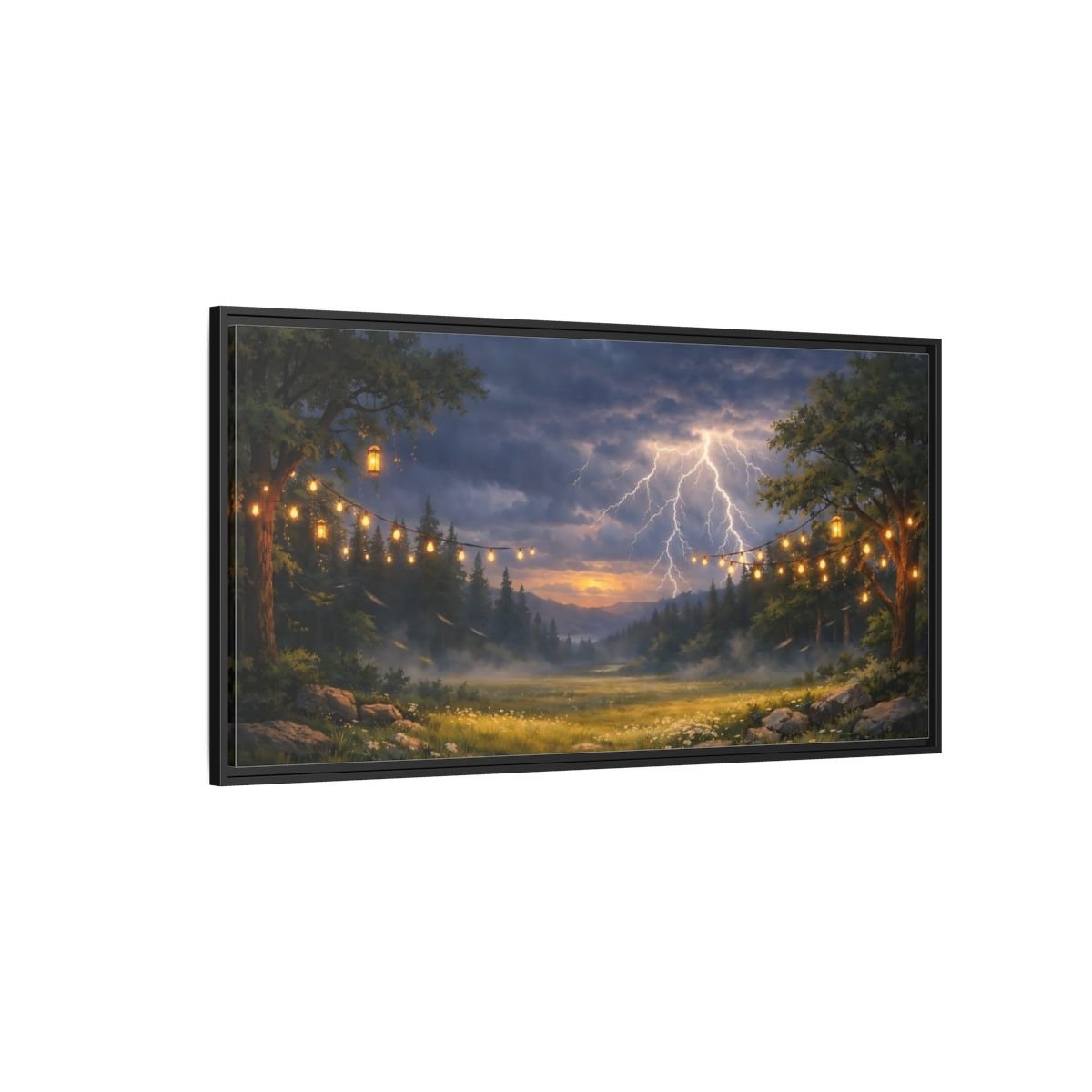 Landscape Nature Lightning Storm - Framed Canvas Wall Art Print - YesArtYes