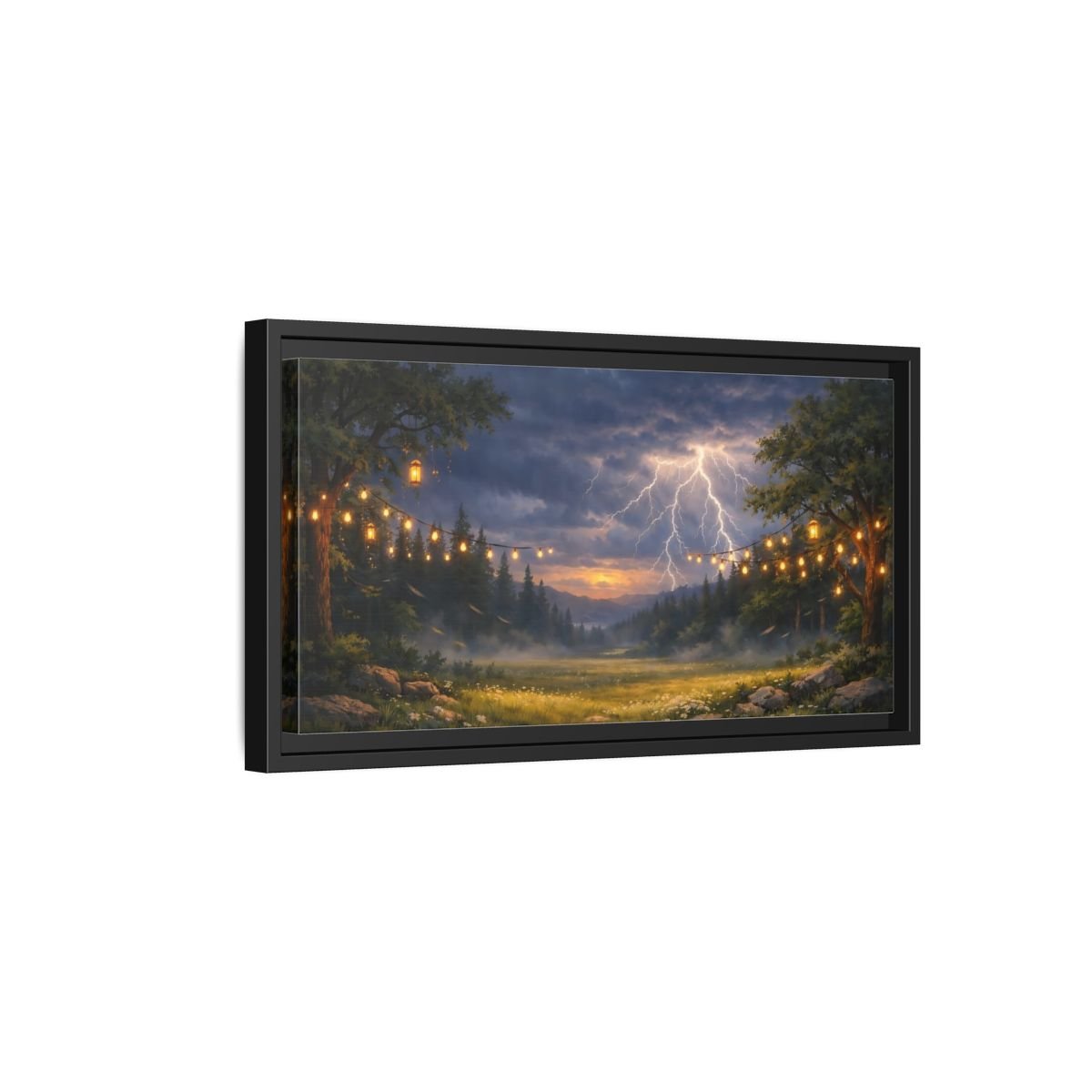 Landscape Nature Lightning Storm - Framed Canvas Wall Art Print - YesArtYes