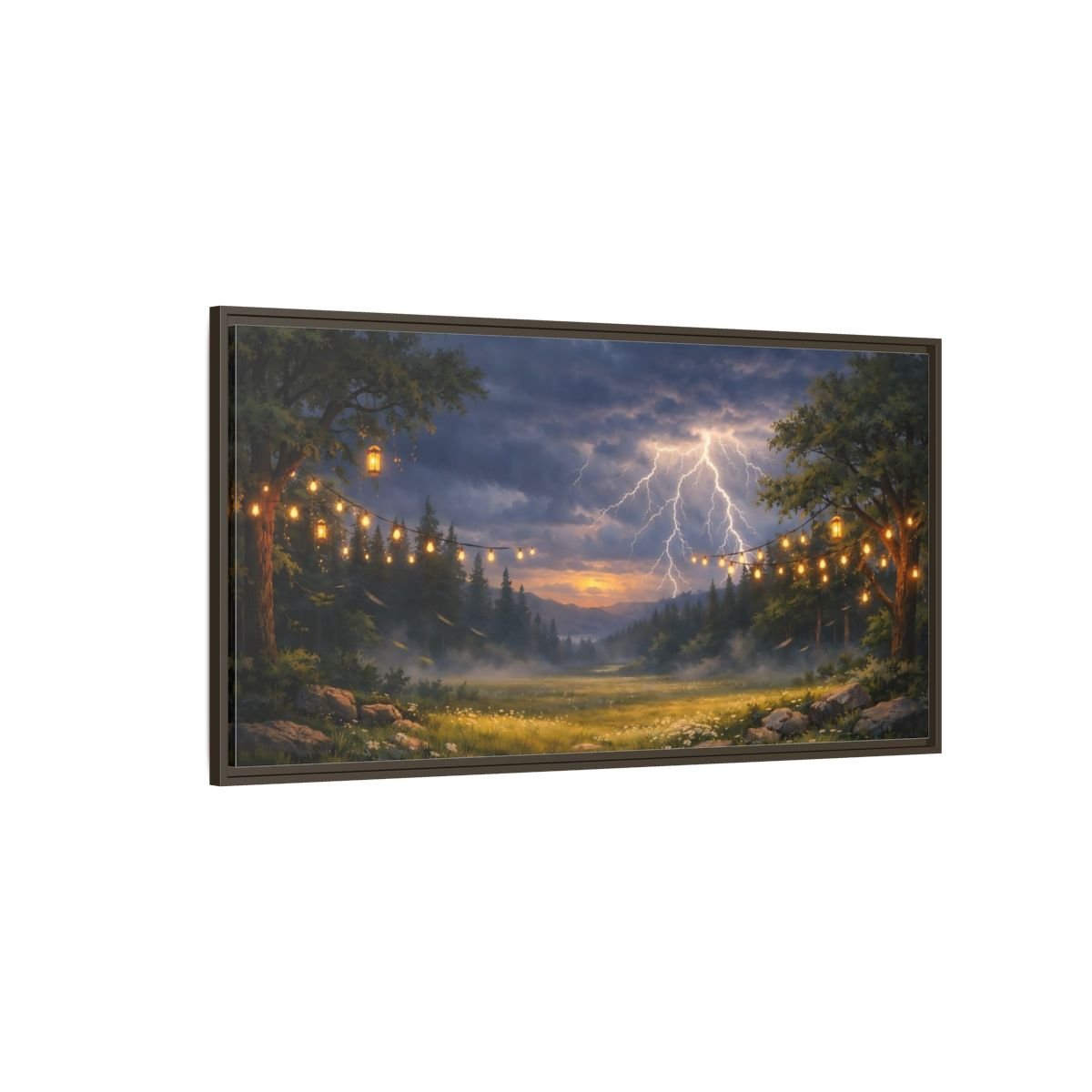 Landscape Nature Lightning Storm - Framed Canvas Wall Art Print - YesArtYes