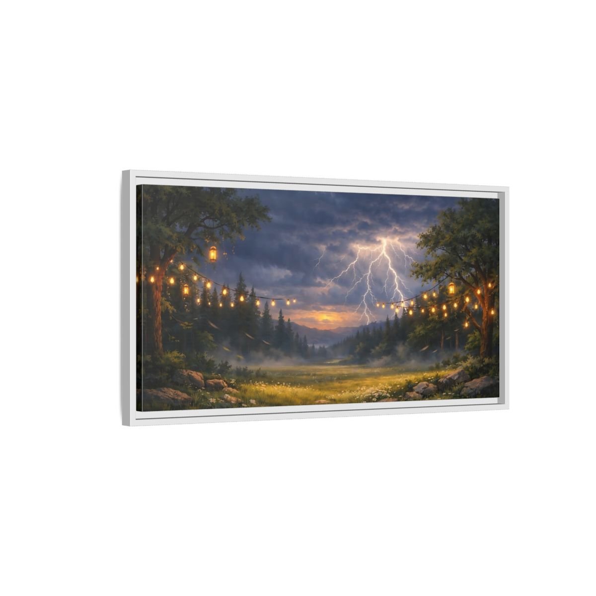 Landscape Nature Lightning Storm - Framed Canvas Wall Art Print - YesArtYes