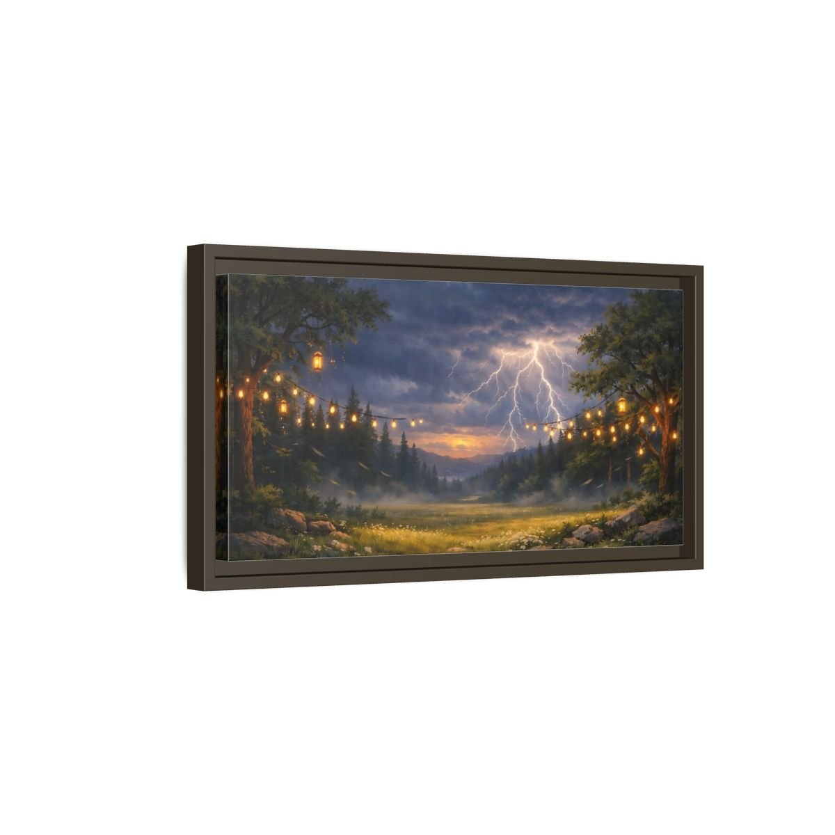 Landscape Nature Lightning Storm - Framed Canvas Wall Art Print - YesArtYes