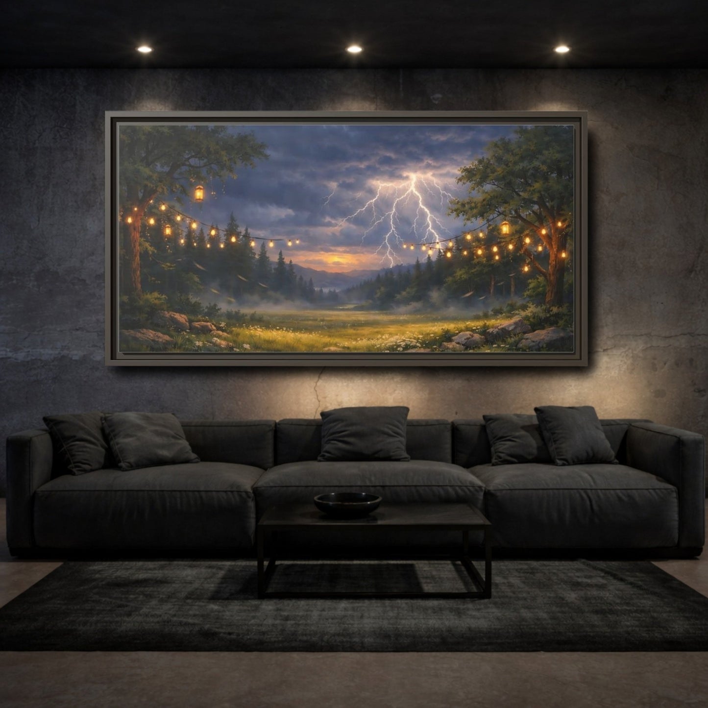 Landscape Nature Lightning Storm - Framed Canvas Wall Art Print - YesArtYes