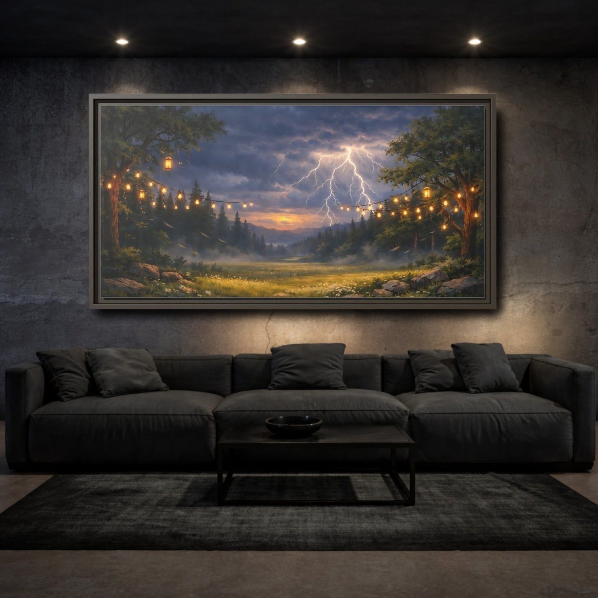 Landscape Nature Lightning Storm - Framed Canvas Wall Art Print - YesArtYes