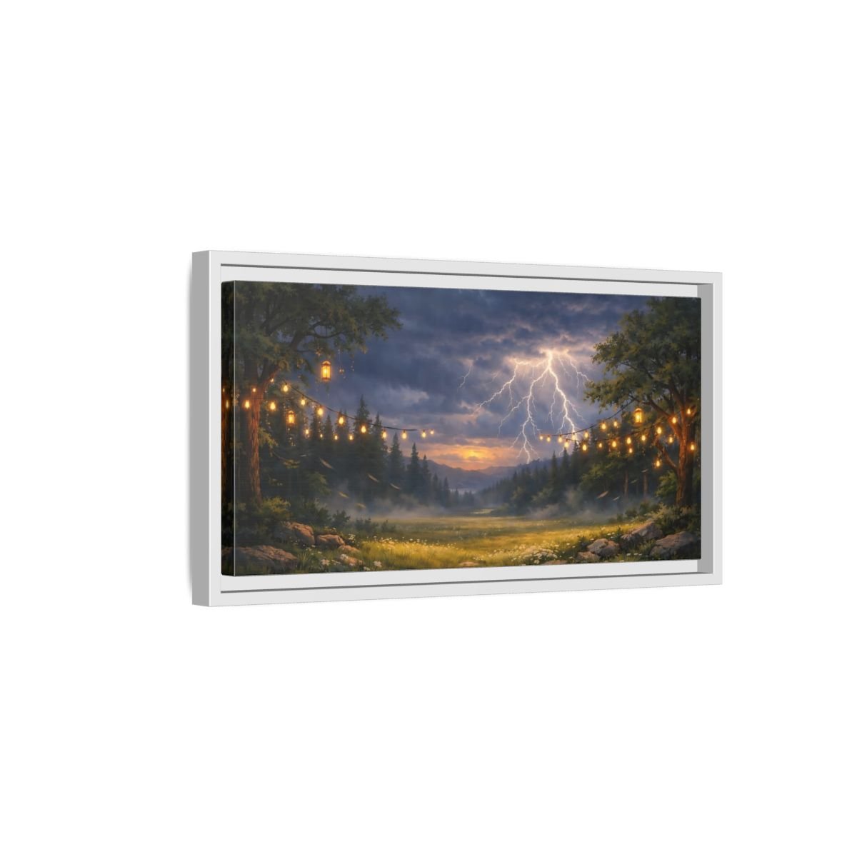 Landscape Nature Lightning Storm - Framed Canvas Wall Art Print - YesArtYes