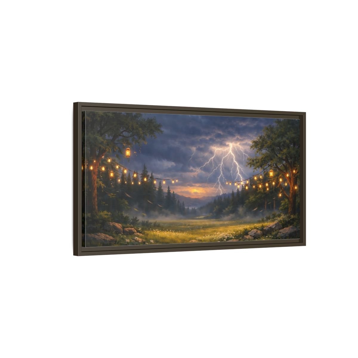 Landscape Nature Lightning Storm - Framed Canvas Wall Art Print - YesArtYes