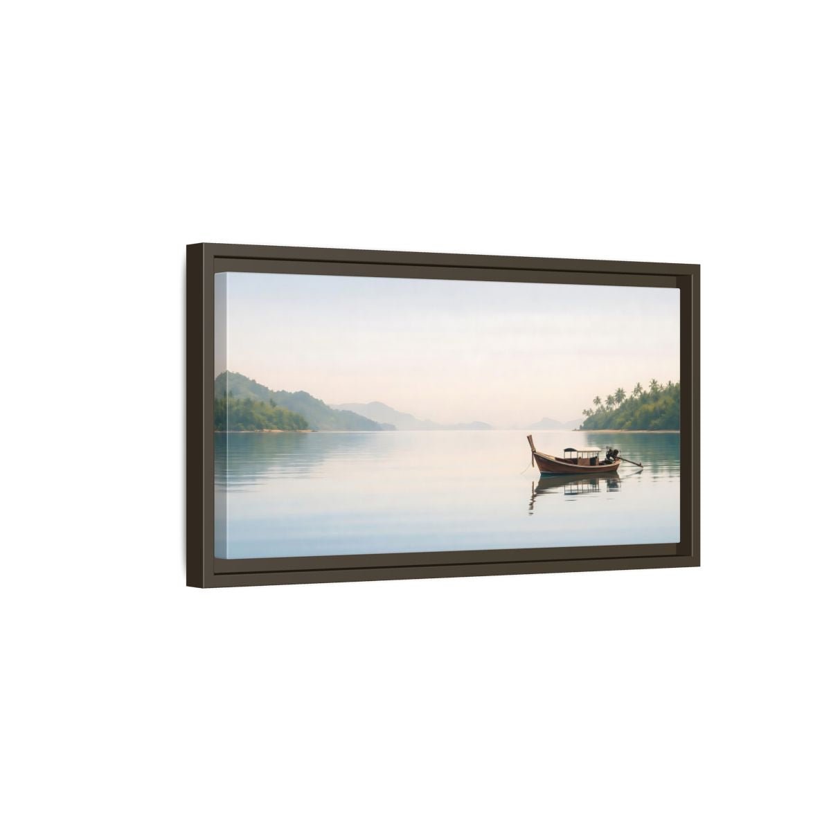 Landscape Nature Longtail Boat Blue Ocean - Framed Canvas Wall Art Print - YesArtYes
