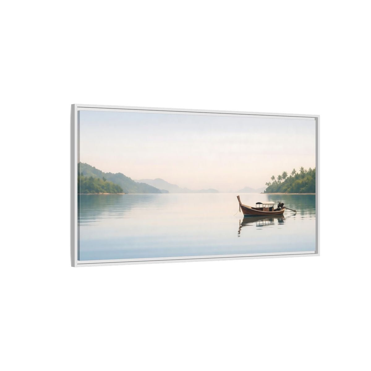 Landscape Nature Longtail Boat Blue Ocean - Framed Canvas Wall Art Print - YesArtYes
