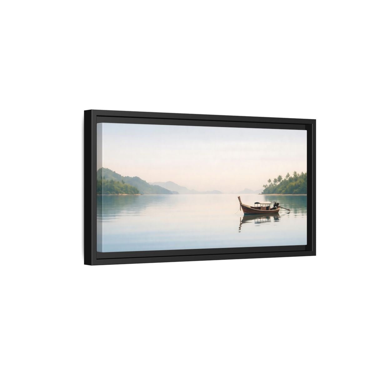 Landscape Nature Longtail Boat Blue Ocean - Framed Canvas Wall Art Print - YesArtYes