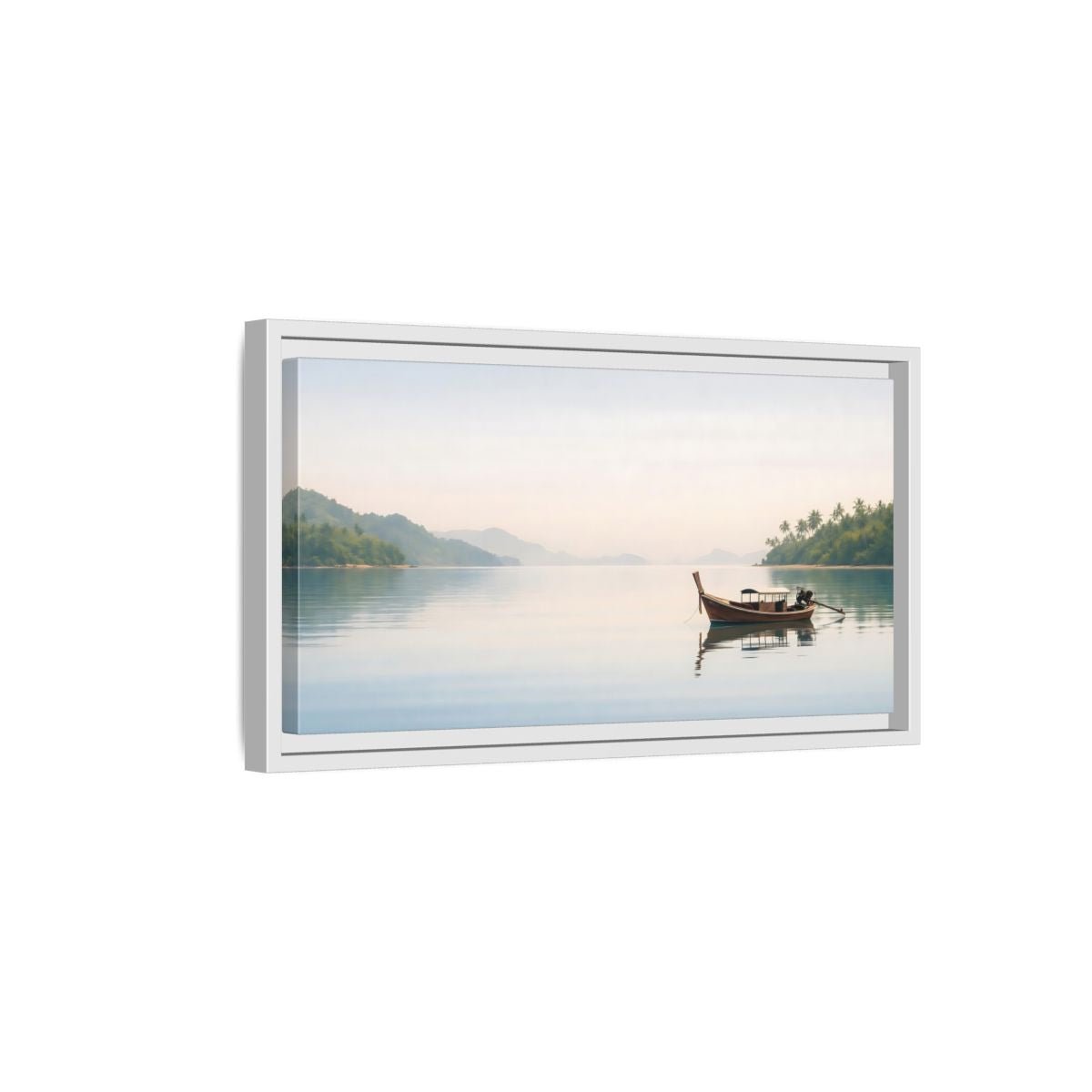 Landscape Nature Longtail Boat Blue Ocean - Framed Canvas Wall Art Print - YesArtYes