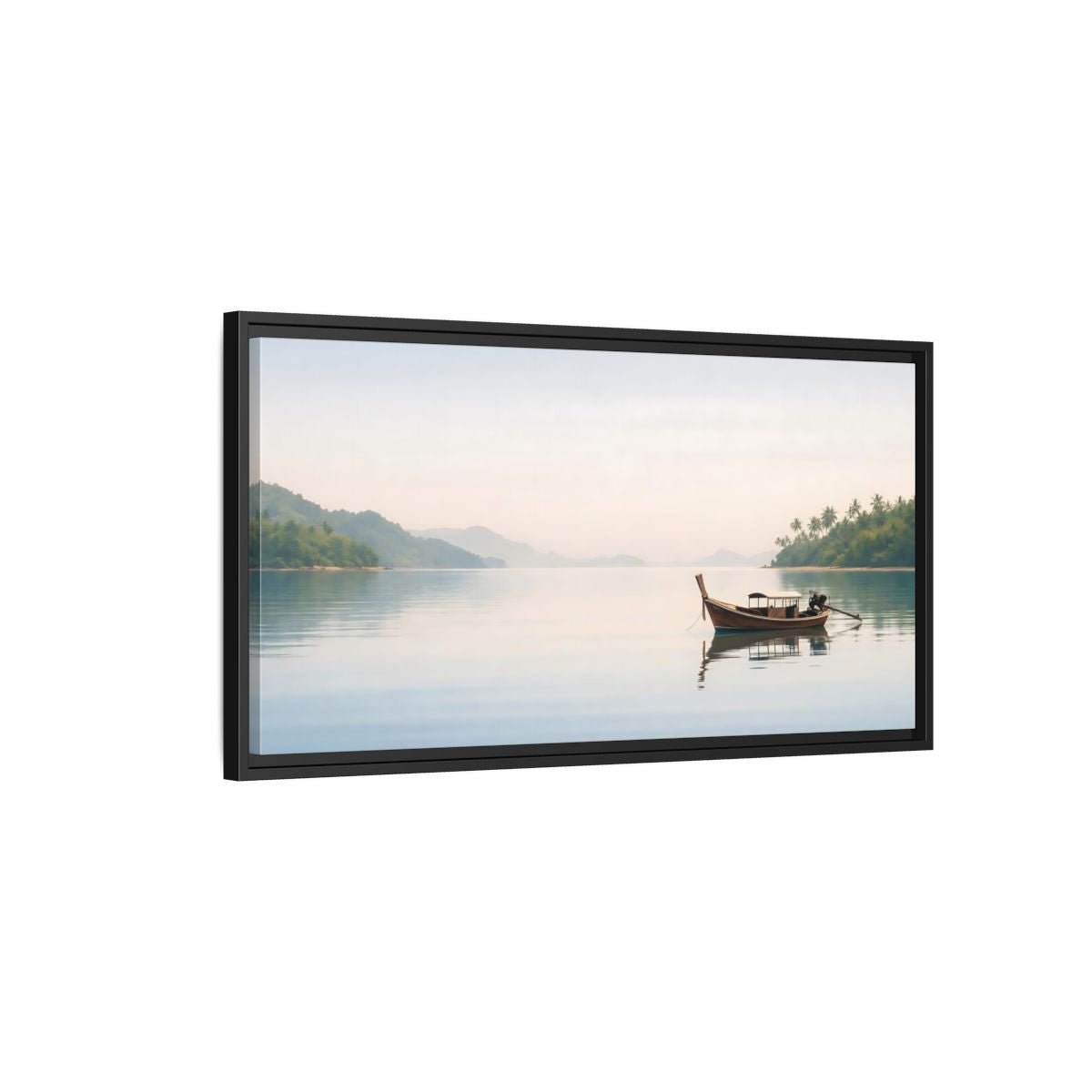 Landscape Nature Longtail Boat Blue Ocean - Framed Canvas Wall Art Print - YesArtYes