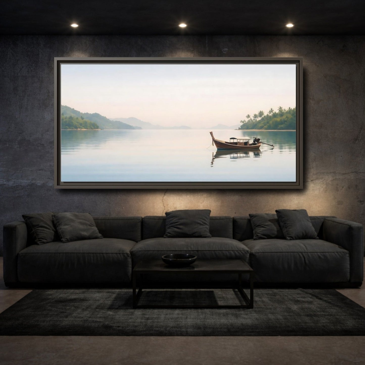 Landscape Nature Longtail Boat Blue Ocean - Framed Canvas Wall Art Print - YesArtYes