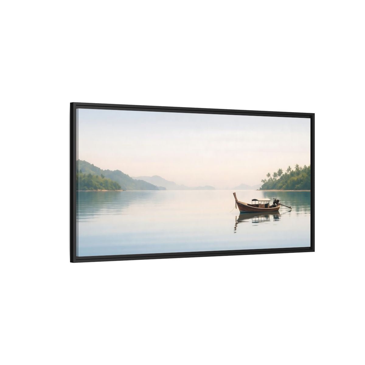 Landscape Nature Longtail Boat Blue Ocean - Framed Canvas Wall Art Print - YesArtYes