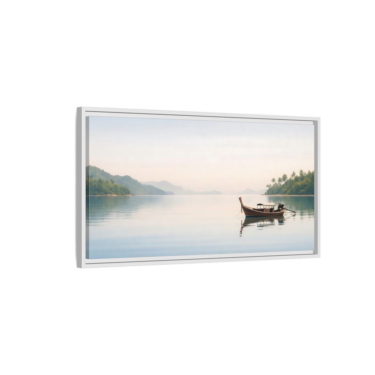 Landscape Nature Longtail Boat Blue Ocean - Framed Canvas Wall Art Print - YesArtYes