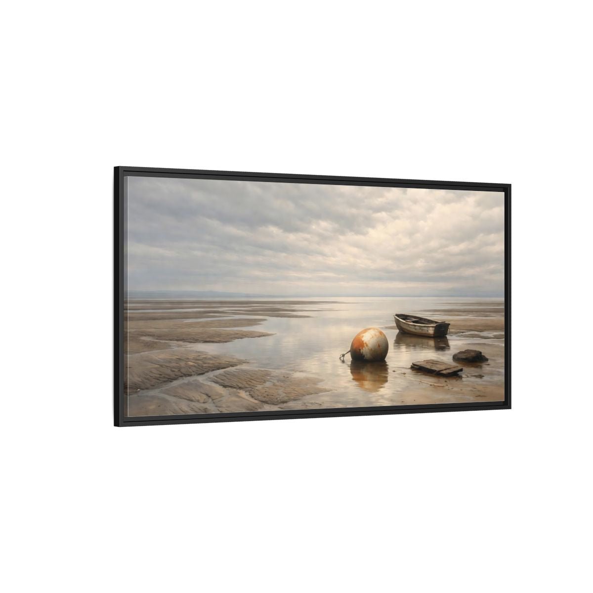 Landscape Nature Low Tide Coastal - Framed Canvas Wall Art Print - YesArtYes