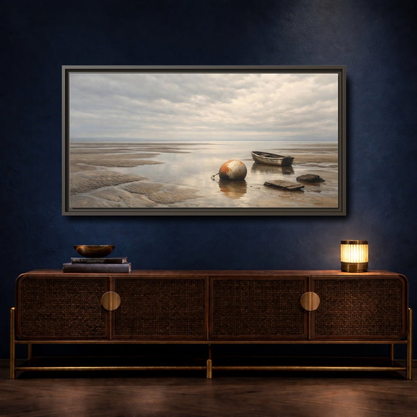 Landscape Nature Low Tide Coastal - Framed Canvas Wall Art Print - YesArtYes