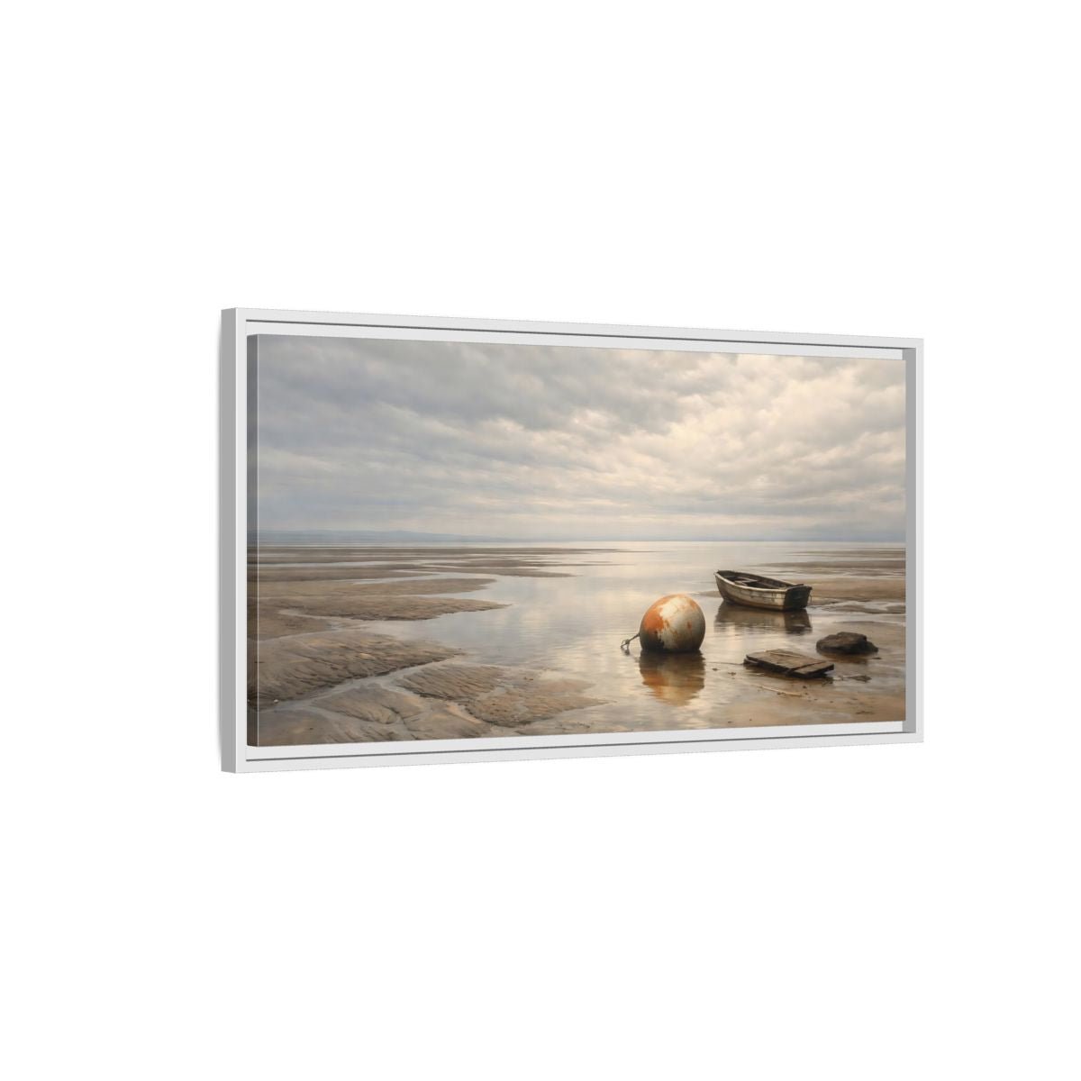 Landscape Nature Low Tide Coastal - Framed Canvas Wall Art Print - YesArtYes