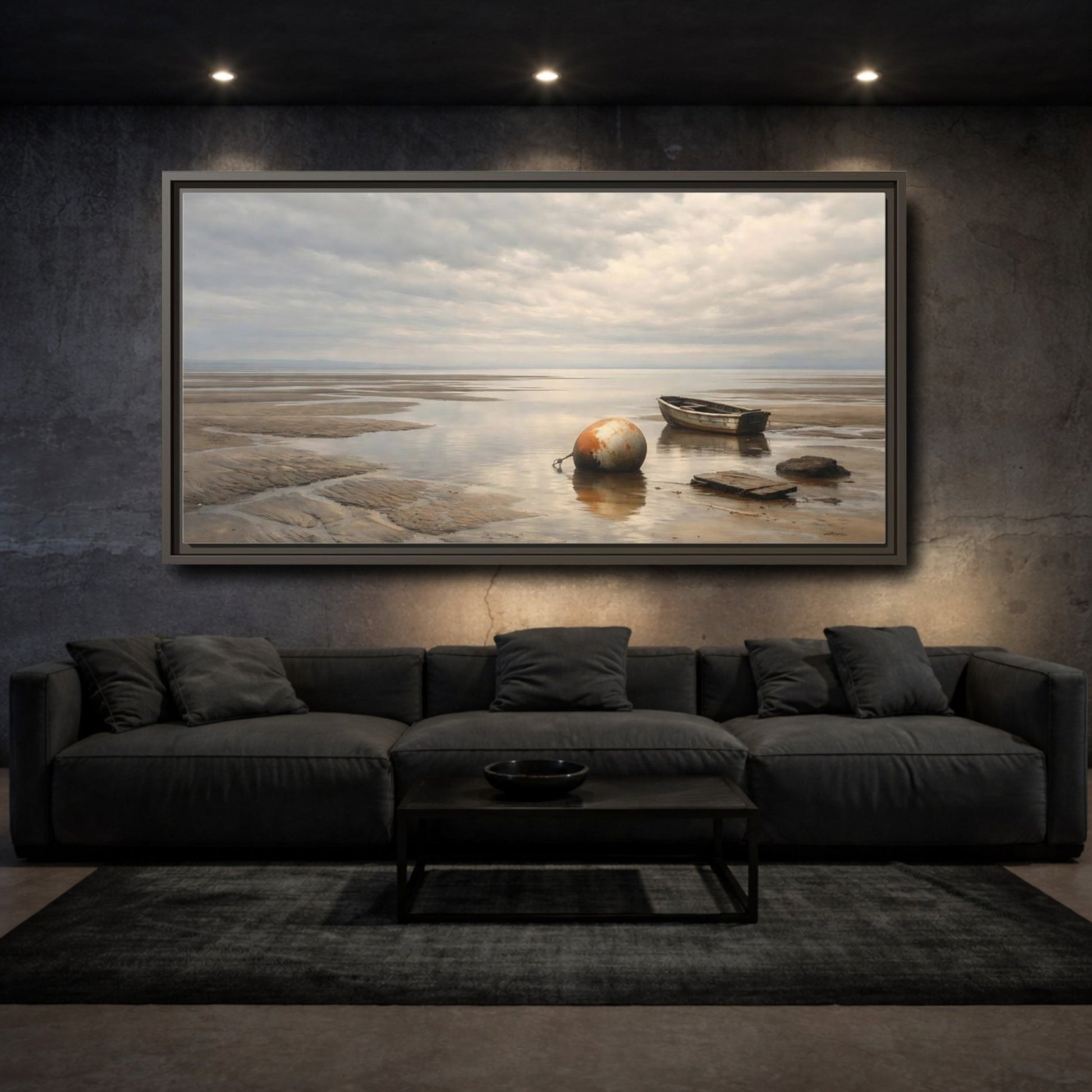 Landscape Nature Low Tide Coastal - Framed Canvas Wall Art Print - YesArtYes