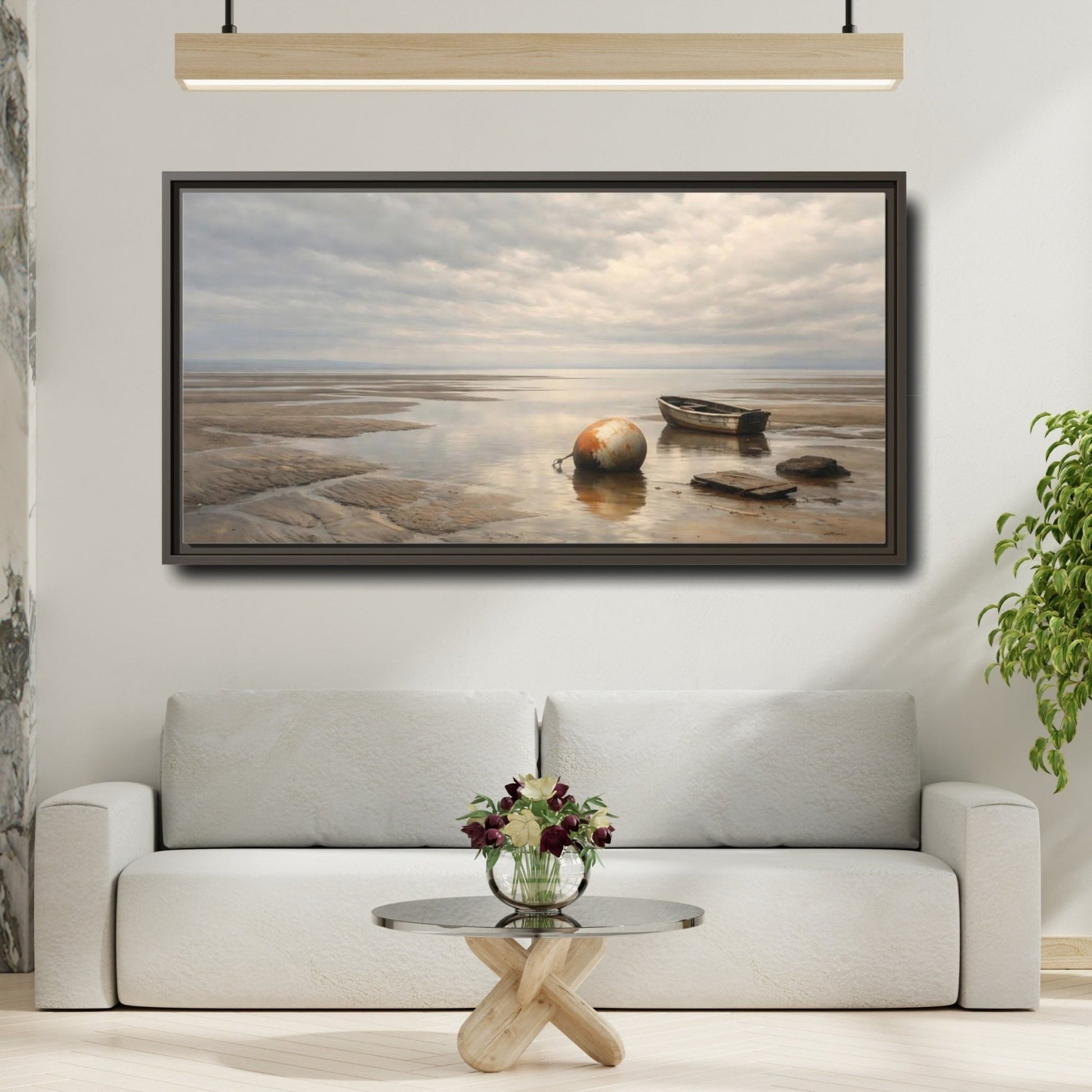 Landscape Nature Low Tide Coastal - Framed Canvas Wall Art Print - YesArtYes